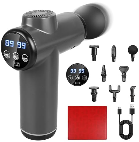 Behogan Massagepistole, 99 Geschwindigkeiten Muskel Massagegerät, LCD Touchscreen, 8 Massageköpfen, 29900 U/min Massage gun, USB C Aufladung Rücken Massagepistole, Bestes Geschenk für Familie