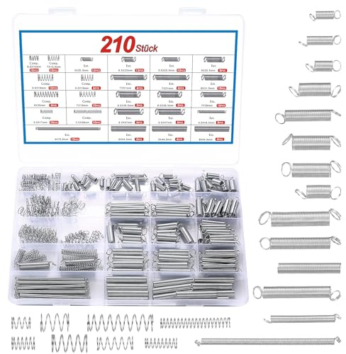 210 Stk Feder Zugfedern Sortiment Set, Druckfedern & Spannfeder Set, Spiralfedern Metallfeder Sprungfeder Spannfedern für Handwerkzeuge Geräte Auto Compression Springs(20 Größen)