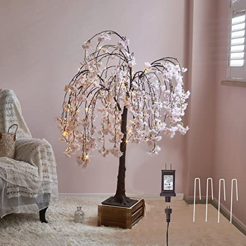 Hairui beleuchtete Baum mit Kirschblüte 180LED Fee Lichter 120CM, rosa Blume Faux Baum Lichter für Indoor Outdoor Home, Hochzeit, Frühjahr Ostern Dekoration