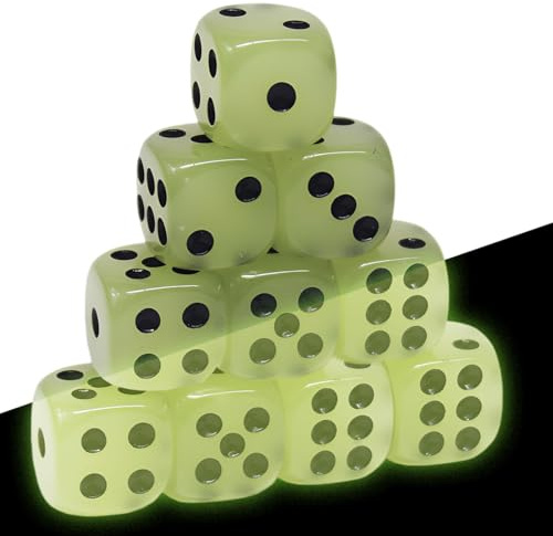 AEKZOX 10er Set Leuchtwürfel Spielwürfel die im Dunkeln leuchten 16mm Würfel für Würfelspiele Gesellschaftsspiele Party und Bar sechsseitig