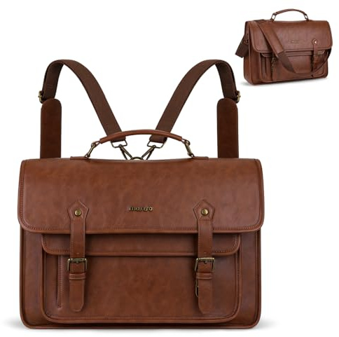 MOSISO 3 in 1 Laptop Bag, 15.6 inch PU Leather Shoulder Bag Briefcase Messenger Satchel Laptop Backpack, 15-16 inch Computer Bags Handbag Bookbag, Brown