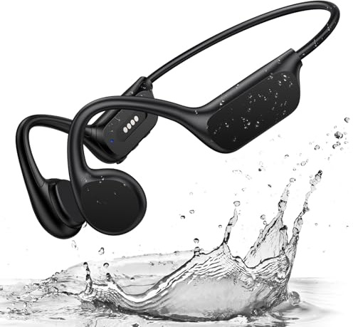 Casque Conduction Osseuse Natation, Bluetooth 5.4 Ecouteur Waterproof Mémoire MP3 32G Intégrée, Lecteur MP3 Étanche IPX8, Écouteur Conduction Osseuse Casque Running pour Natation,Surf, la Course Pied