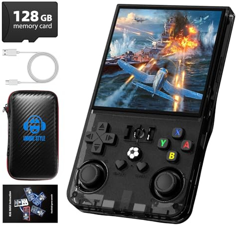 R36MAX Retro Handheld Game Console, 4.0 Inch 720x720 IPS Screen, 128GB Built-in 22000+ Classic Game, Portable Hand Held Open Source Linux System, 4000mAh Battery Retro Gaming Console(Black 128GB)