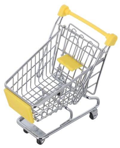 Abaodam Mini Grocery Cart for – Yellow Metal Miniature Shopping Trolley Handcart 13.5x9.5x14cm – Pretend Play Market Basket Prop for and