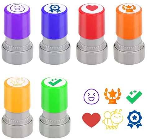 Ehrerststempel Set Autoentintable, 6 Stück Motivationsstempel für Schule & Primaria, Recompensa stempel für Kinder Hausaufgaben, Lustige Stempel Smileys Lehrback, Bewertung, Stil 3