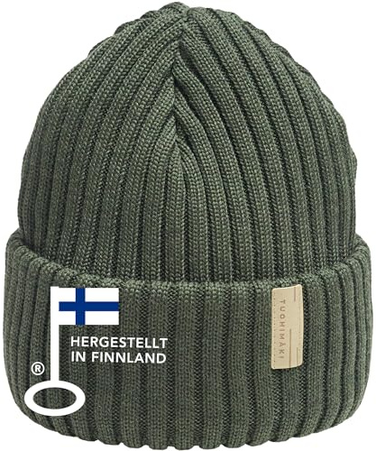 TUOHIMÄKI Gorro de merino de 100% lana merino, fabricado en Finlandia, gorro para hombre y mujer, gorro de invierno cálido para hombre, gorro de punto suave para mujer, color negro, talla única, verde
