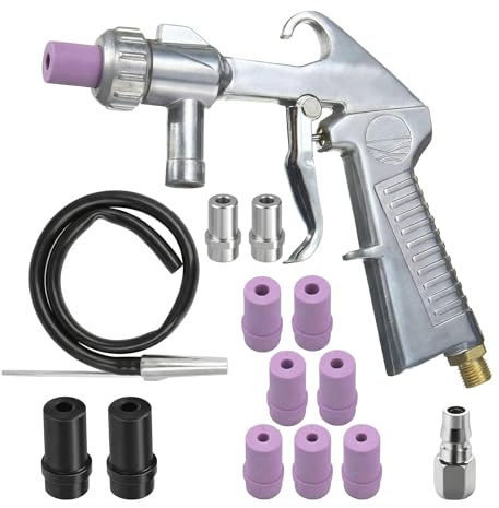 Sandstrahlpistole Set Druckluft, Sandstrahlen Pistole Kit mit 1m Gummischlauch, verschiedenen Düsen und Luftanschlussnippel, zum Sandstrahlen für Auto, Rostentfernung und Heimwerker, Aluminium