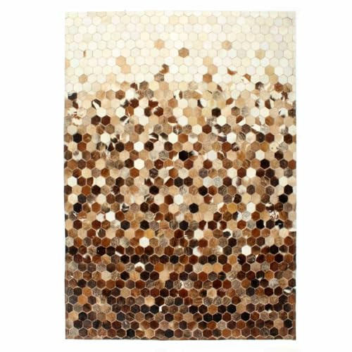 Owoxanthellate Tappeto in pelle di mucca, patchwork, 170 x 120 cm, marrone, design moderno a nido d'ape, per camera da letto e decorazione per la casa