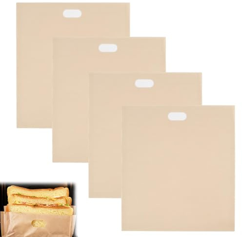4 Pcs Toastie Bags for Toaster Reusable 100+Use, Non-Stick & Heat Resistant | Sandwich Bags Convenient for Heating and Serving, Kitchen Toaster Accessories for Breakfast Lunch Home Office Picnic Camping