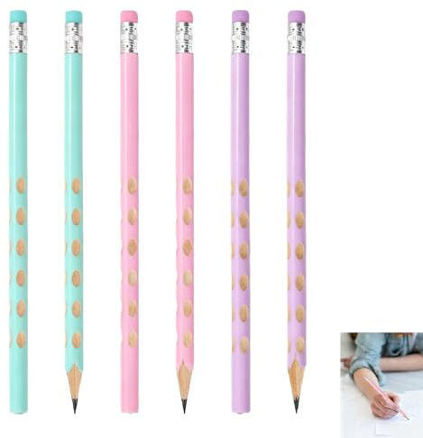 Hyblosp 6 stycken ergonomisk grafitpenna, ergonomisk HB-papperspenna för vänster- och högerhänta, triangelpennor med exakta avtryck för bekväm skrivning, skolpennor