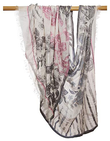 Japanwelt Wollschal 100% Wolle 100 x 180 cm Weiß Mit Rosen I Grau Und Rosa