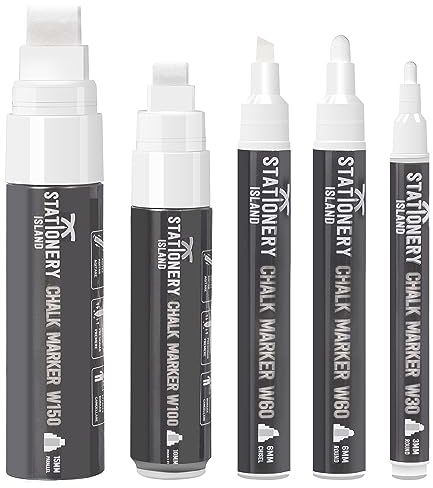 STATIONERY ISLAND White Chalk Pens for Blackboard, Liquid Chalk Markers for Chalkboard and Glass, Wipeable Marker Pens for Window Drawing