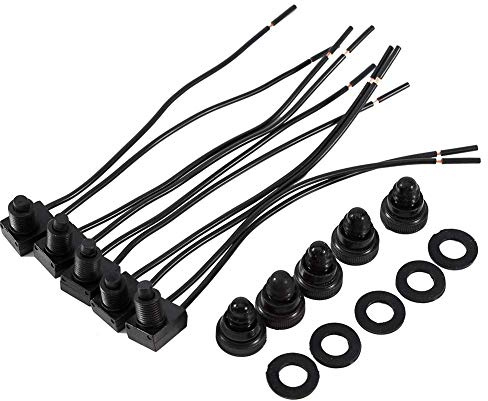 Motorrad Tastschalter Drucktaster, Druckknopfschalter Ein-/Ausschalter Wasserdicht Druckknopf 12 V Motor-Startschalter mit 10,2 cm Drahtleitungen für Motorrad und Auto 5 Stk/Pack
