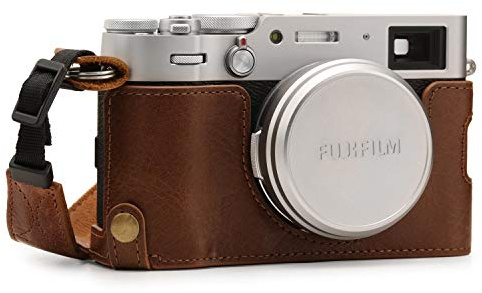 MegaGear Ever Ready Echtleder Kamera-Halbtasche mit Trageriemen kompatibel mit Fujifilm X100V