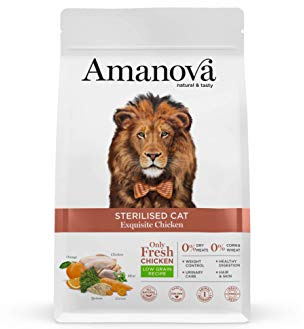 Amanova Cibo Secco Super Premium per Gatti sterilizzati Gusto Pollo - 100% Naturale, ipoallergenico e monoproteico - Low Grain - Cruelty Free - Formato da 1,5 kg