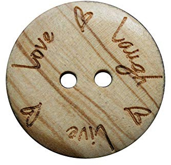 Holz Knöpfe 2 Loch Holzknöpfe mit live love laugh Motiv aus echtem Oliven Holz und teilweise sichtbarer Maserung (10 Stück) (30mm)