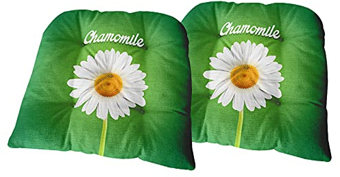 FANSU Stuhlkissen mit Bändern 2er Set, Gänseblümchen Drucken Sitzkissen Leinen Atmungsaktiv Stuhl Auflage Tatami Komfortable Sitzpolster für Balkon Garten Stuhl (40x40x6cm,Kamille)
