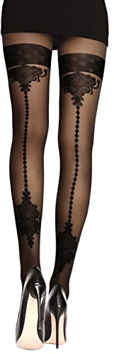 Fiore Collant Noir Fantaisie effet Bas - Taille 2 (S) - Femmes