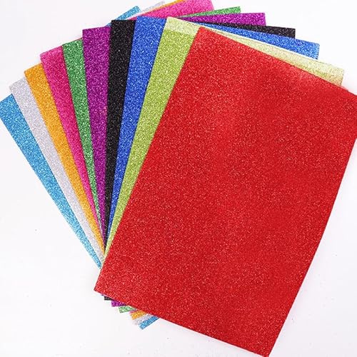 RUIYWEN 10 Fogli di Carta Colorata Eva Schiuma A4 Cartoncino Glitterato Spugna per Artigianato Fai da Te, Scrapbooking, Bricolage Design (10 Colori Casuali)