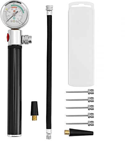 Mini Ballpumpe mit Manometer, Tragbare Sportball-Luftpumpe aus Aluminiumlegierung mit Aufblasnadeln für Basketball, Fußball, Fußball, Rugby, Volleyball und andere aufblasbare Bälle