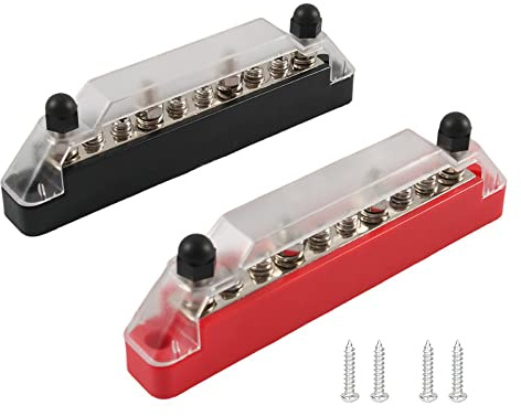 10 Klemmen Bus Bar, 150 A Bus Bar Block mit Abdeckung, 2 Stück Batterie Power Distribution Block 2 x M6 Klemmenblöcke Auto 6 x M4 Klemmenblöcke für Auto Boot Marine Caravan RV (10 Klemmen)