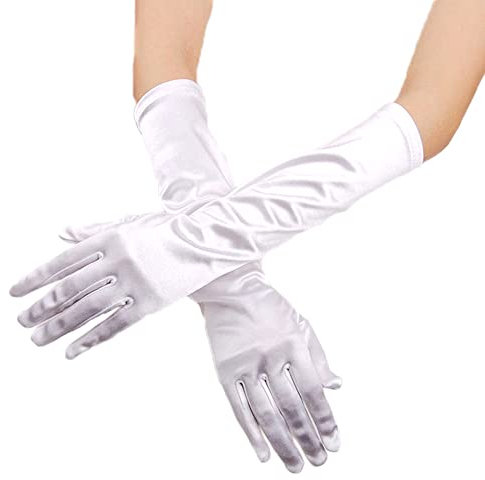 Duories Classic Damen Handschuhe Kurz, Elastisch Elegant 1920er Stil Abendhandschuh Satin Handschuhe, Gothic Opera Fest Party Hochzeit Braut Handschuhe für Festlich Faschingskostüme Karneval,Weiß