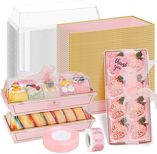 ylnurac 60Sets Treat Boxes Chocolate Covered Strawberries Boxes with Clear Lids, To Go Food Containers for Strawberries,Sandwich,Cake Slice