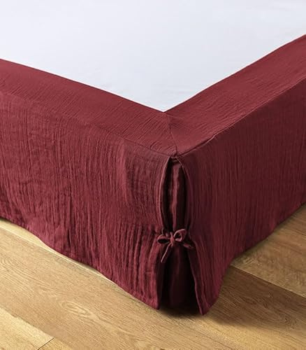 Cache sommier L’Effet Papillon - Housse sommier 100% Double Gaze de Coton Hauteur 30cm [ Cache-sommiers ] (Bordeaux, 160x200 cm)