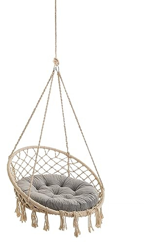 PillowPrim Coussin d'extérieur pour fauteuil suspendu - Coussin d'assise pour hamac - Coussin de balançoire nid d'oiseau pour plus de confort - Coussin rond lavable - Gris cendré - 65 cm