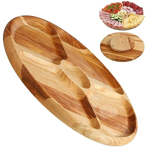 KADAX Piatto girevole in legno naturale, diametro 33,5 cm, con scomparti per servire patatine, salse, snack e carne (legno di frassino)
