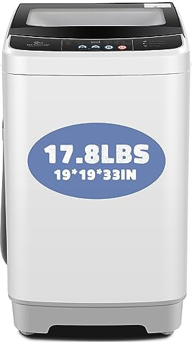 Nictemaw Portable Washing Machine, 17.8Lbs Capacity Full-Automatic Portable Washer with Drain Pump, 2.4Cu.ft Washer and Dryer Combo with Glass Top Lid, LED Display, 10 Programs & 8 Water Levels for Apartment, Dorms, RV