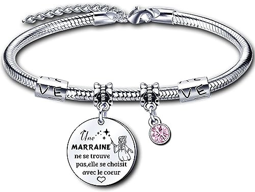 ZYMGUO Cadeau de Marraine Bracelet de Marraine Cadeaux Marraine Bracelet parrain marraine bapteme d'anniversaire Cadeau fête des mères pour Marraine Cadeaux de Noël (5)