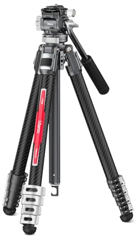 Videostativ Carbonfaser, ULANZI TT09 VideoGo Travel Tripod Reisestativ mit Fluidkopf 360° Pan&-50°/+60° Tilt Pan, Kamerastativ mit Acra QR und Schraubendrehergriff, Max Load 44.09lb, Max Höhe 55.91