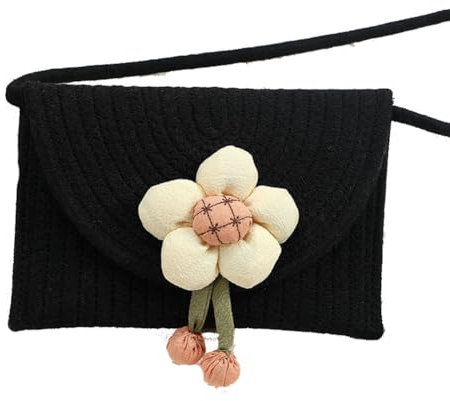 Yurosiay Damen Gewebte Umhängetasche Böhmische Baumwoll Stroh Schultertasche Sommer Handgewebte Clutch Umschlagtasche Vintage Klein Strohtasche Niedlich Strandtasche Handytasche 20×15cm Schwarz 1#