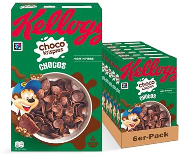 Kellogg's Choco Krispies Chocos (6 x 420 g) – schokoladige Cerealien verwandeln die Milch in Kakao – knusprige Cereal-Chips mit Schokoladengeschmack für maximalen Frühstücks-Spaß