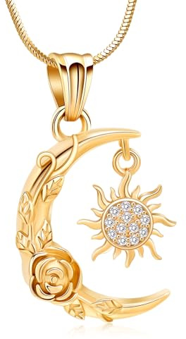 Minicremation Urnen-Schmuck für Asche, Halbmond-Sonne und Mond, Urnen-Halsketten für Asche, Halbmond, Rose, Einäscherungsschmuck für Damen und Herren, Gedenk-Asche-Anhänger
