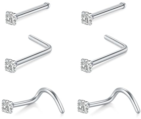 VFUN 20 g näspiercing, kirurgiskt stål, silver, L-formad nässtav, piercing, näsa, stud ring, nostril, piercing damer, näsa, piercing näsa, Rostfritt stål