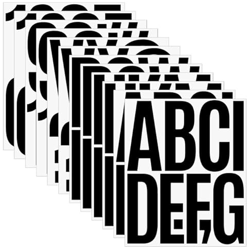 Bekecidi Lot de 12 Feuilles d'autocollants en Vinyle de 5 Pouces, Lettres et Chiffres, Autocollants Alphabet Noirs Imperméables pour Panneaux, Affiches, Fenêtres, Boîtes aux Lettres, Voitures (C)