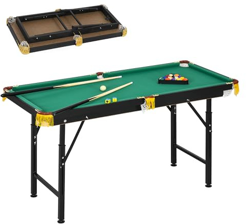 SPORTNOW Tavolo da Biliardo ad Altezza Regolabile con Accessori, Tavolo da Carambola in MDF e Acciaio, 140x63x55-75 cm, Verde