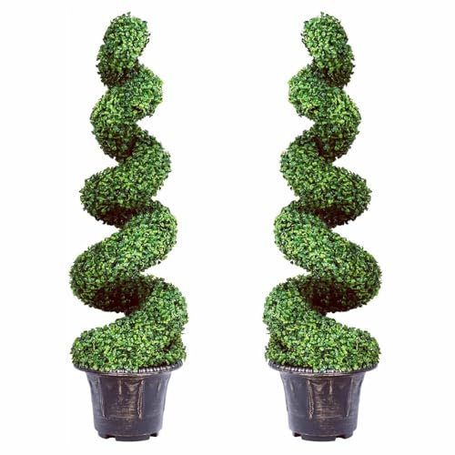 WENNEWU KüNstlicher Buchsbaum-Spiral-Topiary-Baum, SonnenbestäNdige Topf-Spiral GrüNpflanzen, KüNstliche AußEnbäUme FüR Die Veranda, FüR Home-Office-Shop-Dekor,Grün,2PCS