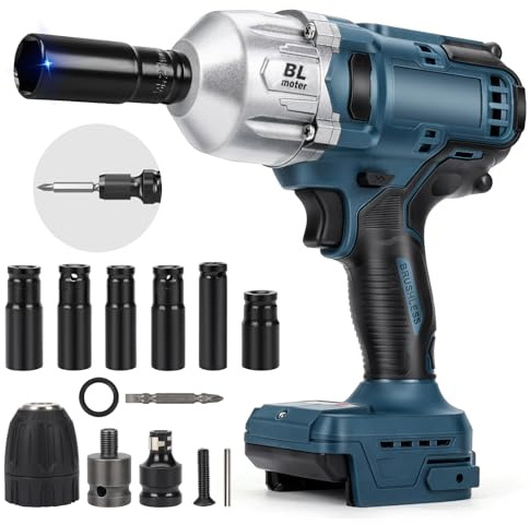 Llave de impacto con batería de 1000 Nm para Bosch Professional 18 V System GBA/GBA ProCORE AMPShare, batería de 18 V, llave de impacto giratoria de 1/2 pulgadas sin escobillas con 6 llaves (sin