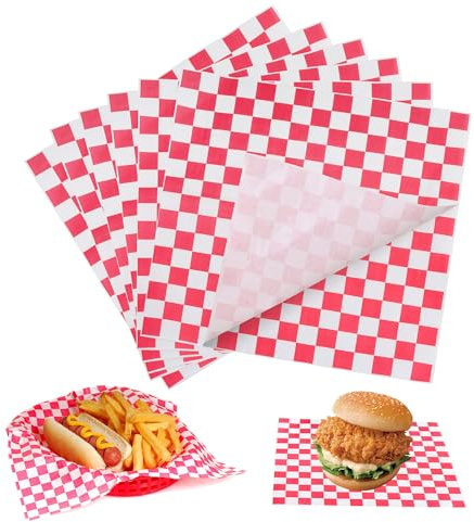 YKUKIZEE 400 Sheet Greaseproof Burger Wrapping Paper Sheets Checker 28x28cm | for Food Cheese Sandwich Cake Fries Bread Hamburger, Fish and Chip Paper Sheets, 11x11 inch