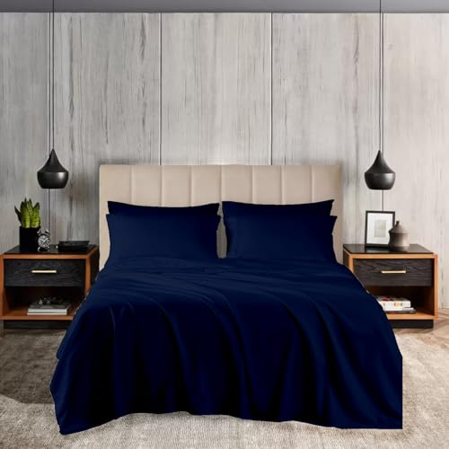 EGYLIN 800 Thread Count Double 4 Piece Bed Sheet Set Ultra-Soft 100% Egyptian Cotton Breathable Fitted Sheet, Flat Sheet & 2 Pillowcases Luxury Bedding Set Wrinkle & Fade Resistant, Navy Blue