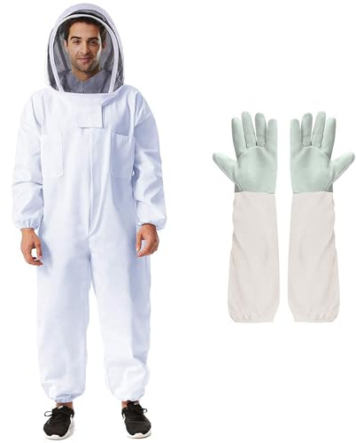 Deuovht Bee Suit Professional Beekeeper Suit for Men Women Full Body Veil Hood Beekeeping Supplies Costume for Beekeeper (XL (with Gloves))