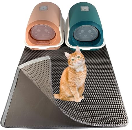 LINUMA® Tappetino Grigio 90x76 cm per lettiera gatto – trattiene la sabbia – impermeabile e antiscivolo – morbido e facile da pulire – ideale davanti alla lettiera – misura grande