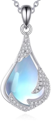 YAFEINI Tropfen/Herz Mondstein Kette für Damen Sterling Silber Filigrane Anhänger Halskette Blauer Edelstein Schmuck Geschenke für Mutter Ehefrau Tochter