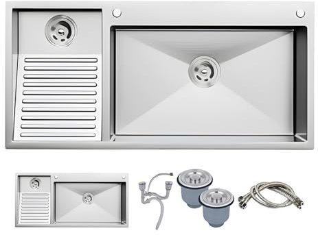 KOOGIMDDR Waschbecken aus Edelstahl, Waschbecken mit Waschtischplatte, leicht zu reinigen, Doppelwaschbecken (Farbe : links, S: 100 x 48 cm)