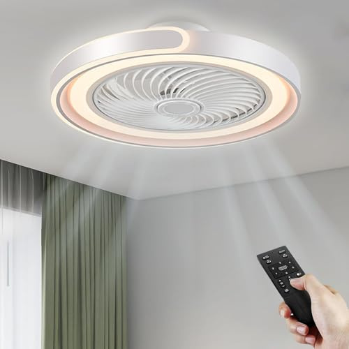 LED Deckenventilator mit Beleuchtung, Leiser DC-Motor, 70W Dimmbar Deckenlampe mit Ventilator und Fernbedienung & App, 6-Gang, Timer, Sommer/Winterbetrieb für Schlafzimmer Wohnzimmer ( Weiß, 50cm )