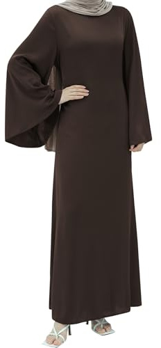 Zofocy Modische Damen Abaya mit Glockenärmeln, tailliertem Rücken & Uni-Farbe Elegantes muslimisches Maxikleid
