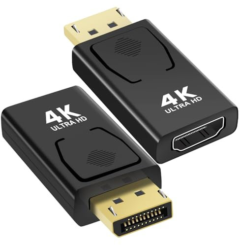 Vemfay 2 Pezzi Adattatore DisplayPort a HDMI, 4K Convertitore DP Maschio a HDMI Femmina, Plug & Play, Adattatore DisplayPort to Hdmi, Supporto HDTV Monitor Proiettori Portatili e Altri